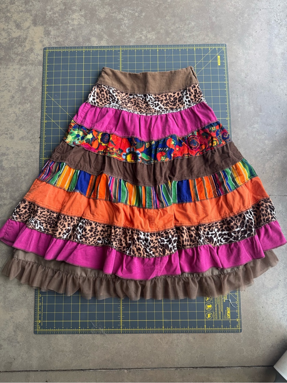 The Children’s Place Girls Boho Tiered Patchwork Skirt in Pink, Orange & Brown
